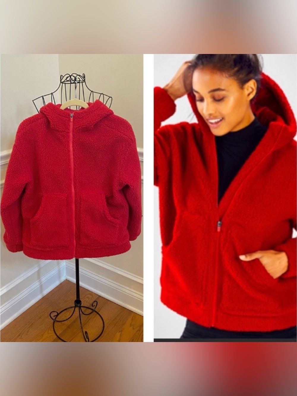 NWT Fabletics Relaxed Fit Lotta Zip Hoodie Coat in Red